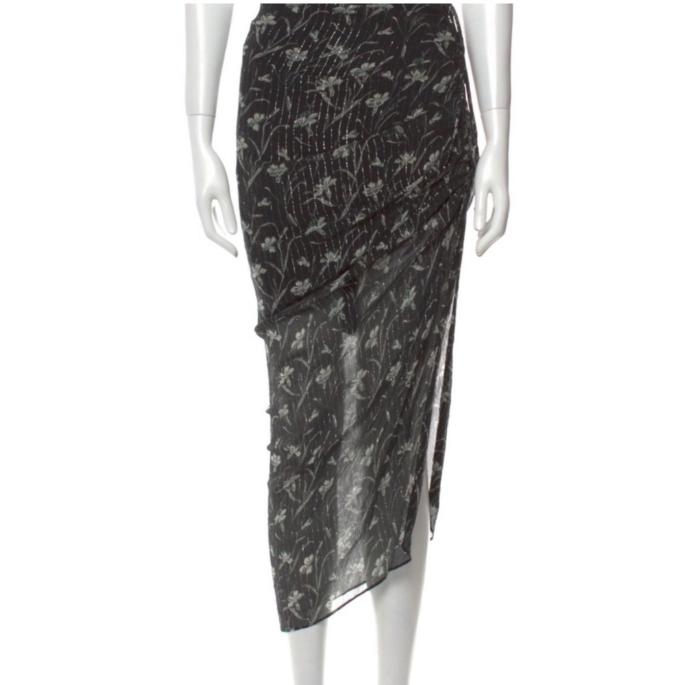 Veronica Beard Midi Skirt‎ Mae Drawstring Silk Ruched Women Size 10 Black Floral